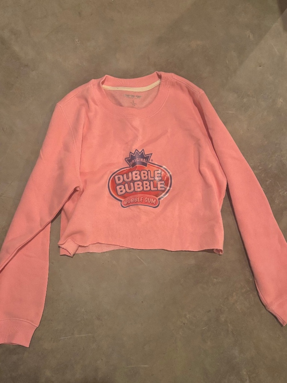 Dubble bubble baby pink cropped sweatshirt raw hem aesthetic cute crop top